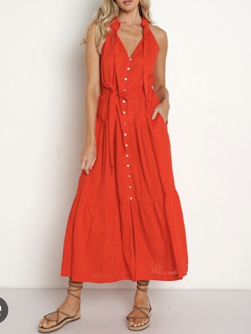 Cleobella Red -Cherry Tiered Button-Front Maxi Dress...Size:L